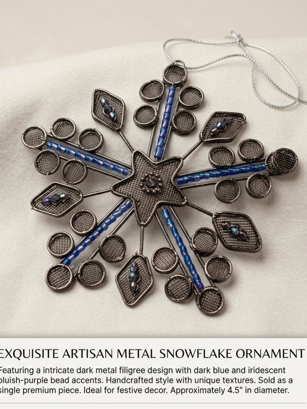 decorative metal snowflake ornament with bluish purple beads 10 snowflakes